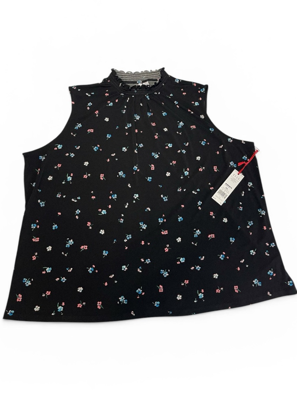 Elle Black Floral Ruffled Neck‎ Blouse, Size XXL